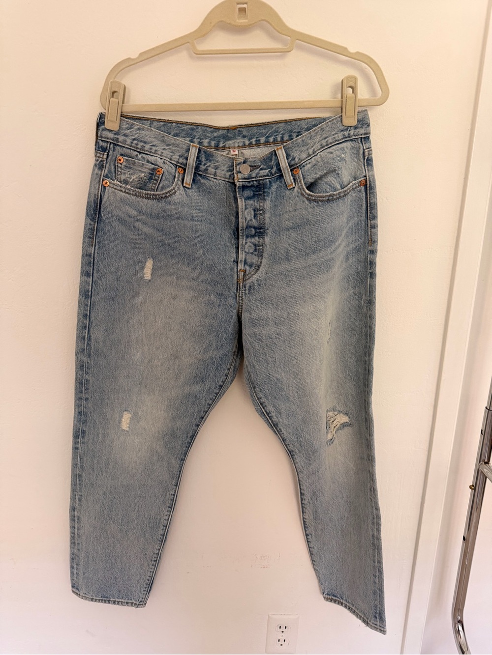 Levi's Women's Straight Leg Light Blue Distressed Jeans